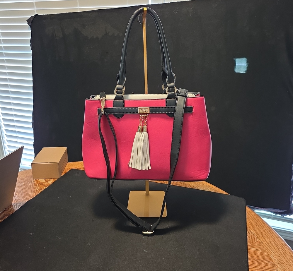 Women's Pink Tote Handbag with Tassel Accent